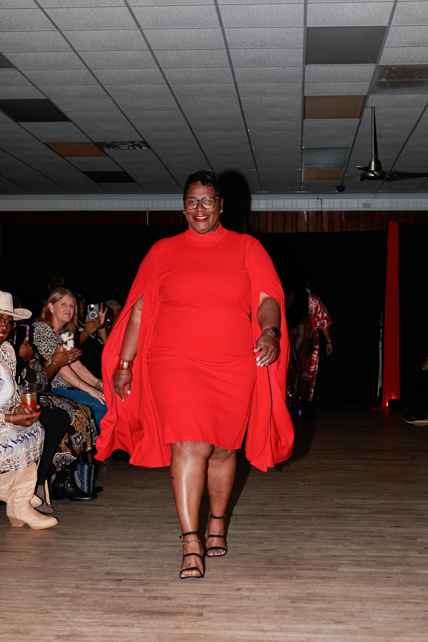 Crimson Cape-Sleeve Bodycon Dress