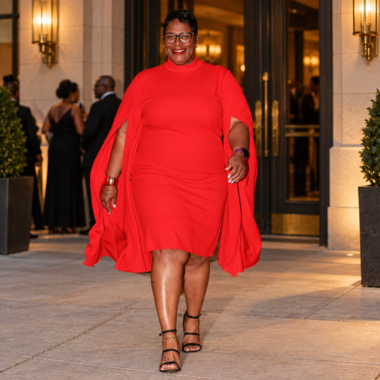 Crimson Cape-Sleeve Bodycon Dress