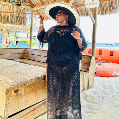 “Net Worth” Fringe Mesh Cover-Up Set